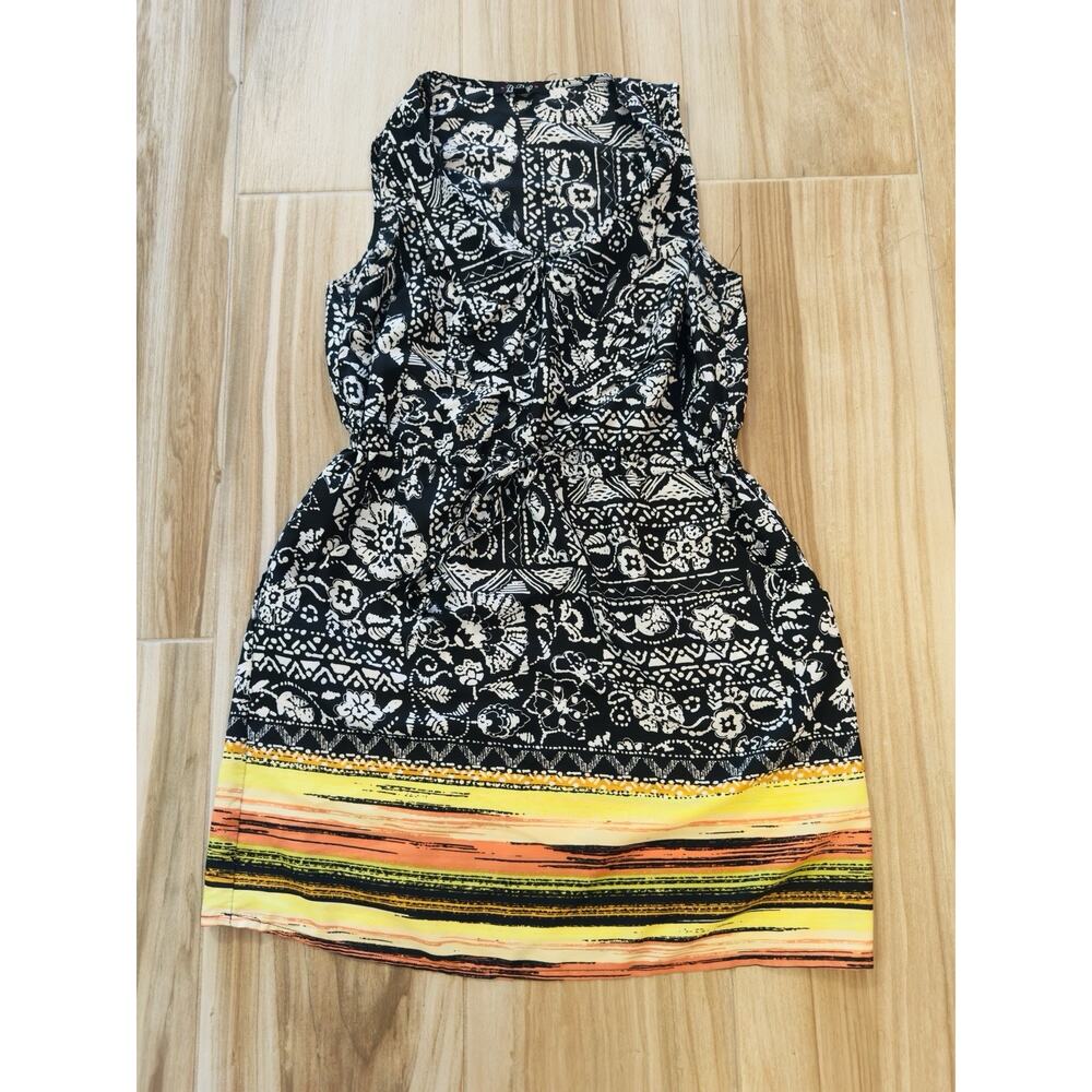 BeBop‎ Black/White/Colorful Border, Retro Sleeveless Summer Dress Size Large